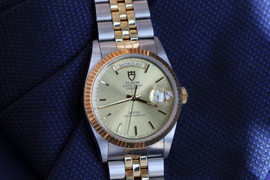 Rare Find Tudor Oyster Date Day with Rose Gold Bezel