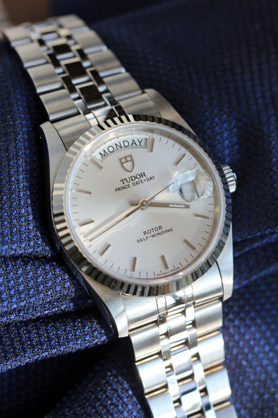 Tudor Prince Date-Day Silver Sunburst Dial NOS