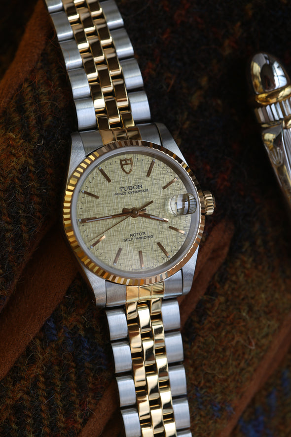 Tudor Prince Date Gold Linen Dial Watch