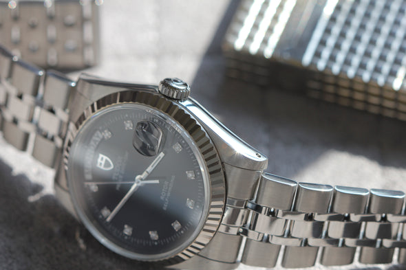 Tudor Prince Date-Day 76214 Black Diamonds Dial Watch