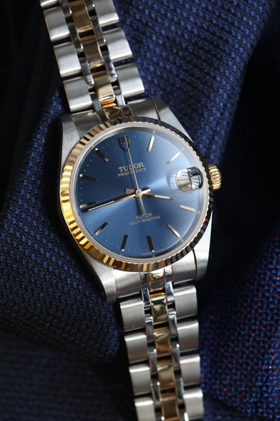 Tudor Prince Date Sunburst Blue Dial Watch