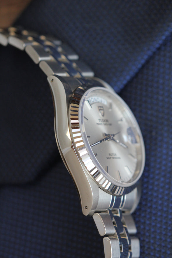 Tudor Prince Date-Day Silver Sunburst Dial NOS