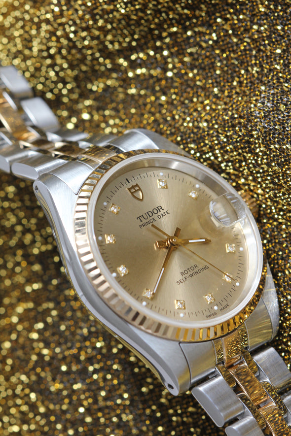 Tudor Prince Date Champaign Diamonds Dial Watch