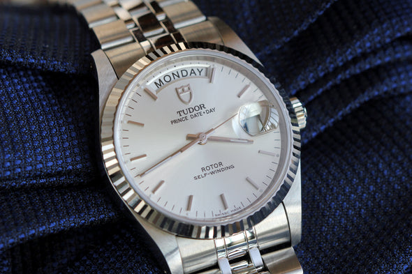 Tudor Prince Date-Day Silver Sunburst Dial NOS