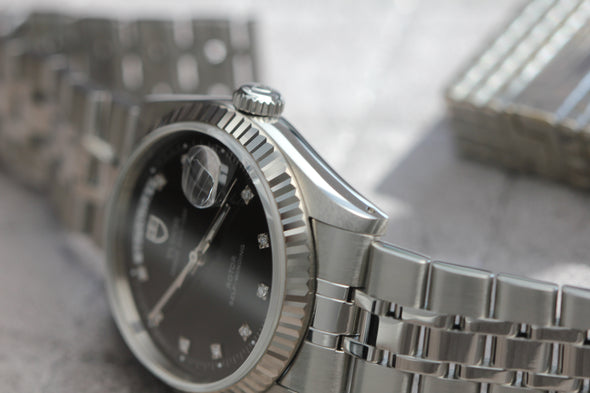 Tudor Prince Date-Day 76214 Black Diamonds Dial Watch