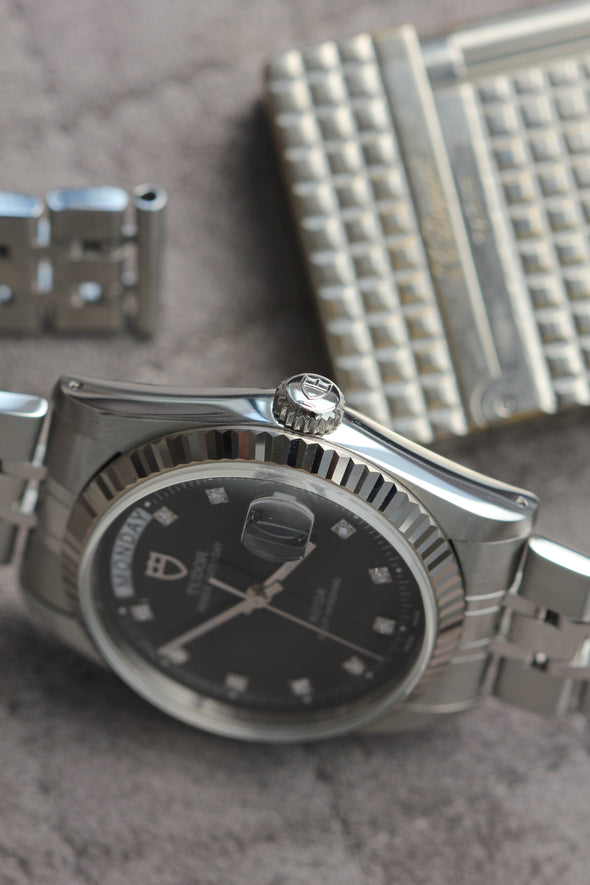 Tudor Prince Date-Day 76214 Black Diamonds Dial Watch