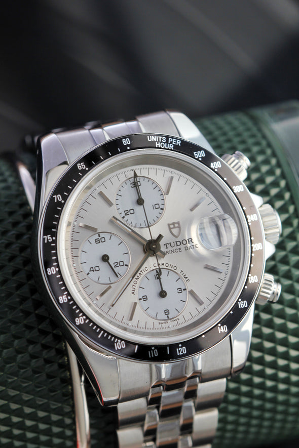 Tudor Prince Date Chronograph 79260 Silver Sunburst Dial Watch