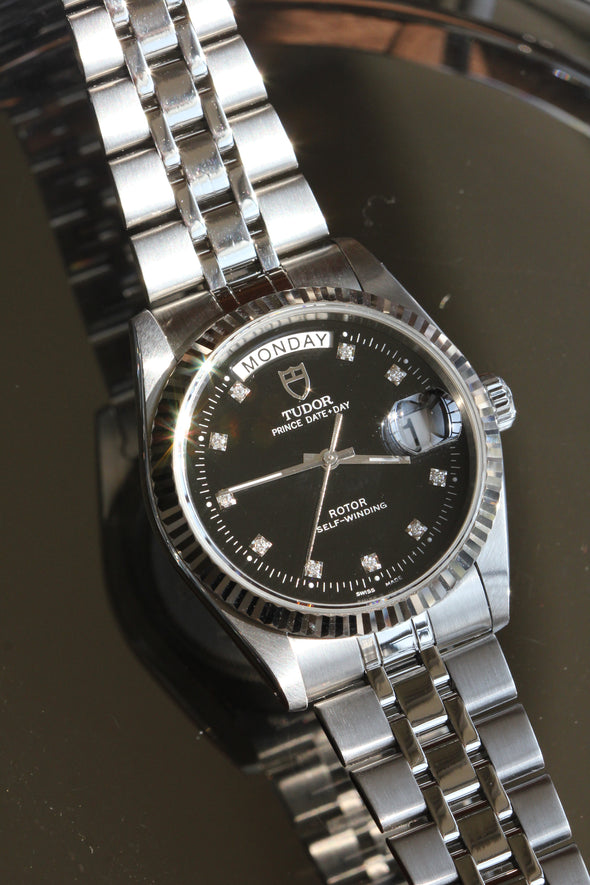 Tudor Prince Date-Day 76214 Black Diamonds Dial Watch