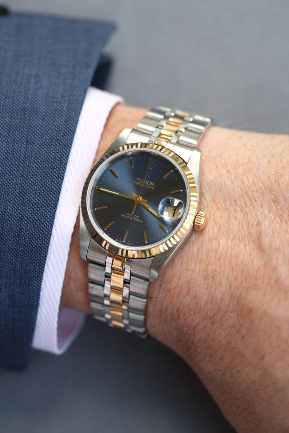 Tudor Prince Date Sunburst Blue Dial Watch