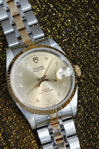 Tudor Prince Date Champaign Diamonds Dial Watch