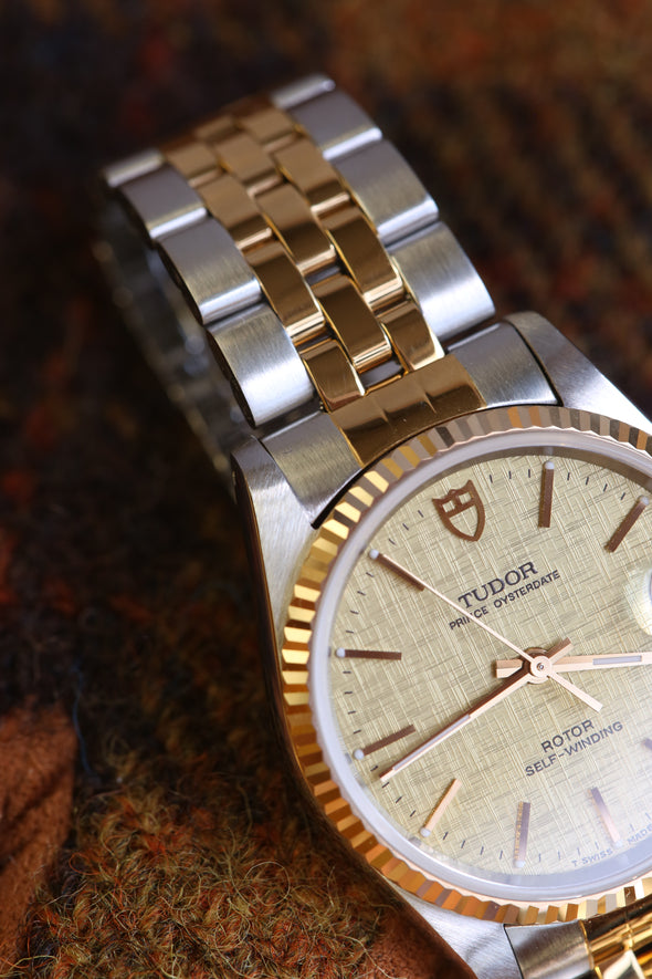 Tudor Prince Date Gold Linen Dial Watch