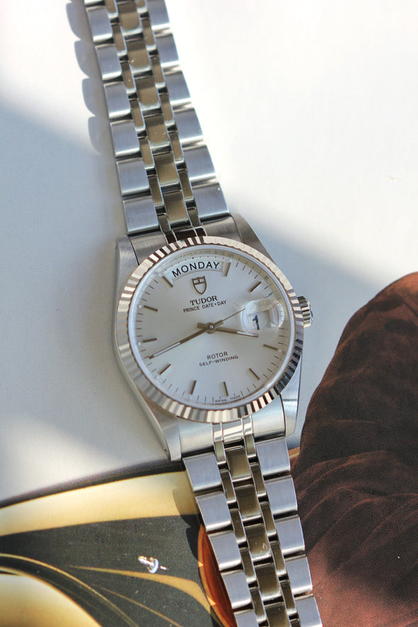 Tudor Prince Date-Day Silver Sunburst Dial NOS