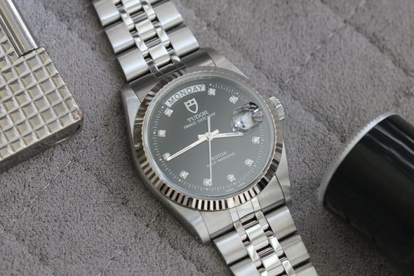 Tudor Prince Date-Day 76214 Black Diamonds Dial Watch