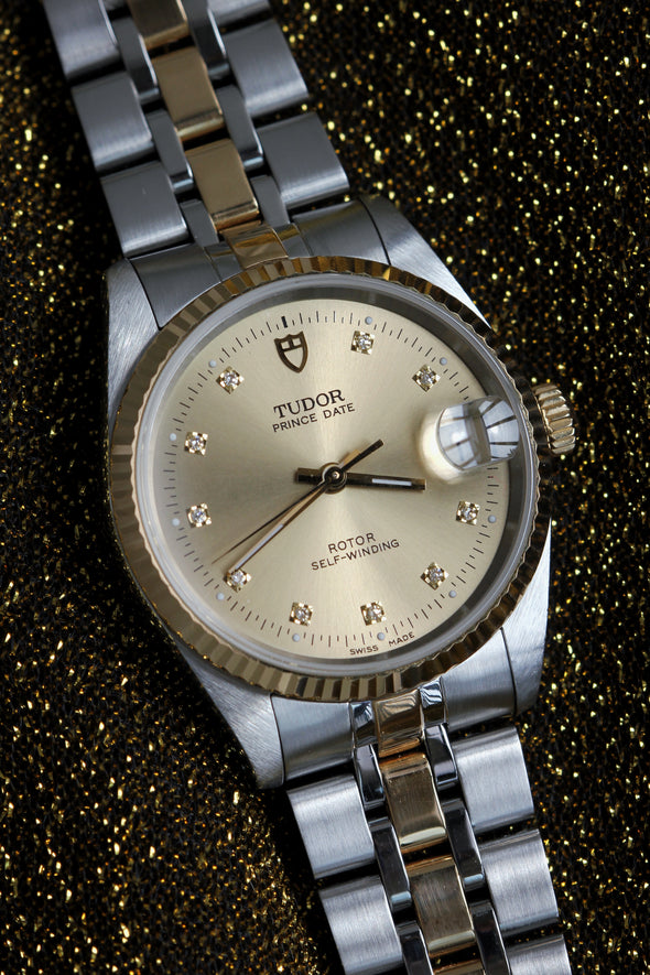 Tudor Prince Date Champaign Diamonds Dial Watch