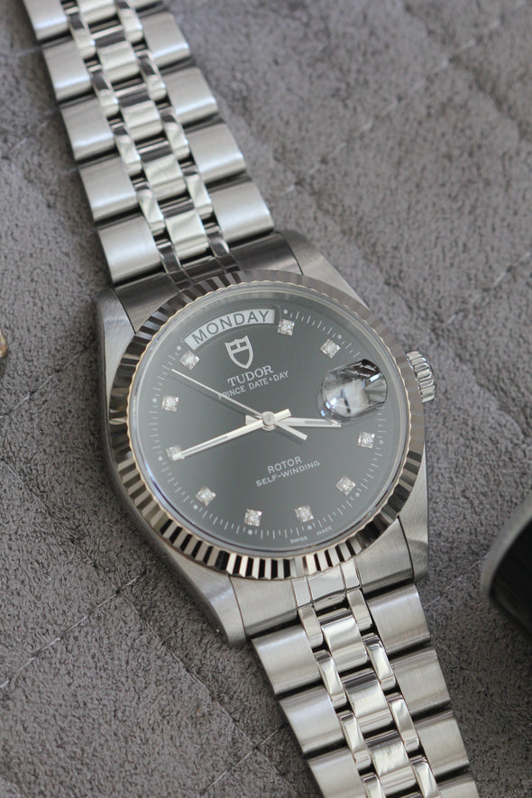 Tudor Prince Date-Day 76214 Black Diamonds Dial Watch