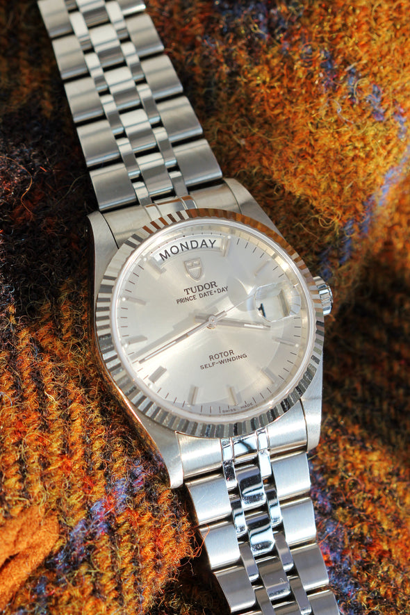 Tudor Prince Date-Day Silver Sunburst Dial NOS