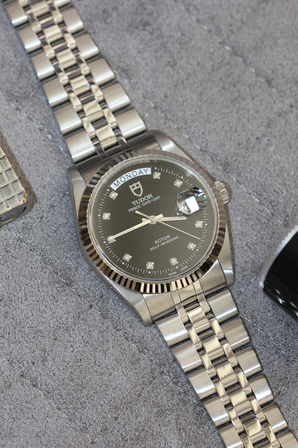 Tudor Prince Date-Day 76214 Black Diamonds Dial Watch