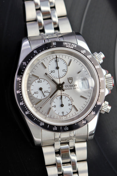 Tudor Prince Date Chronograph 79260 Silver Sunburst Dial Watch