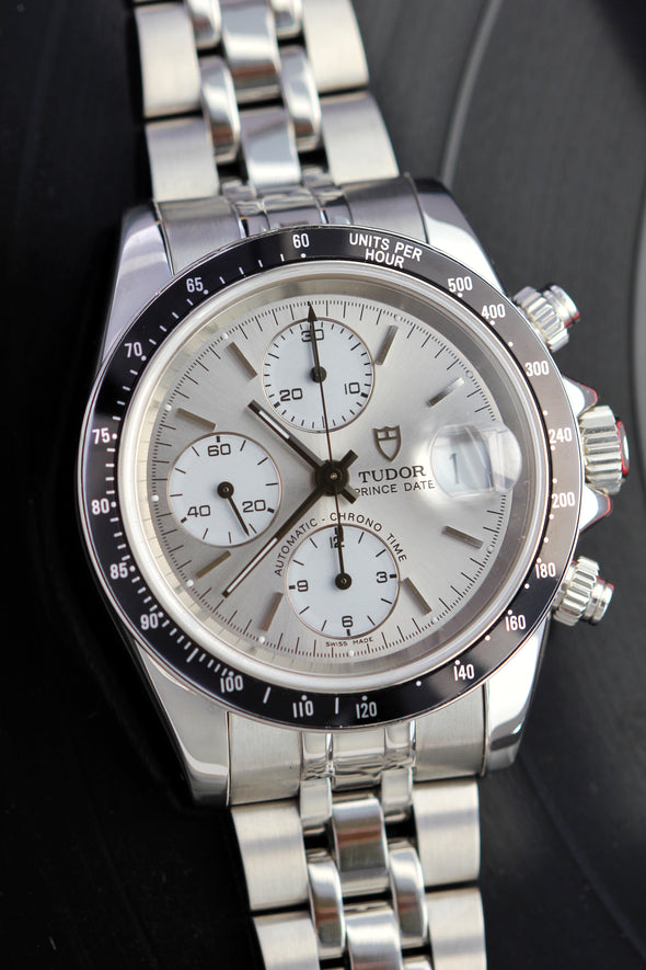 Tudor Prince Date Chronograph 79260 Silver Sunburst Dial Watch