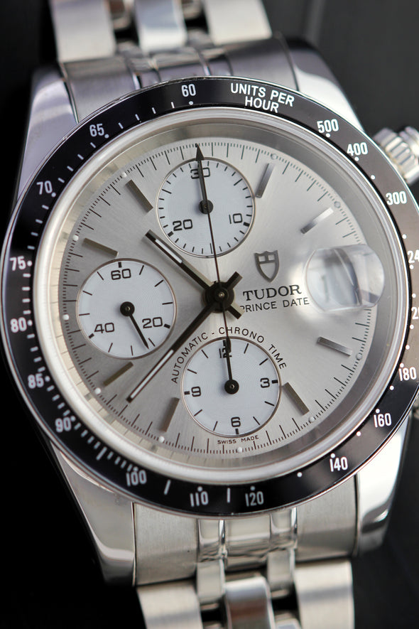 Tudor Prince Date Chronograph 79260 Silver Sunburst Dial Watch