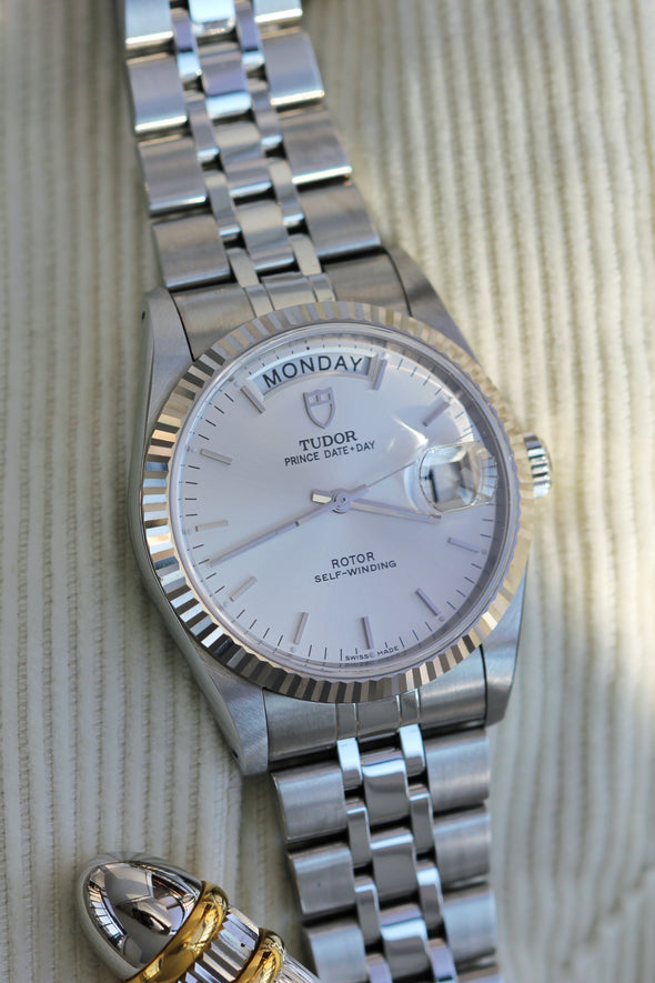 Tudor Prince Date-Day Silver Sunburst Dial NOS