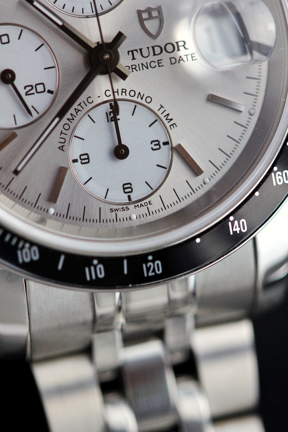 Tudor Prince Date Chronograph 79260 Silver Sunburst Dial Watch