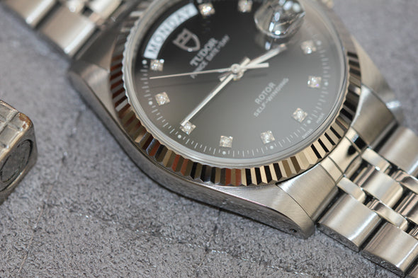 Tudor Prince Date-Day 76214 Black Diamonds Dial Watch