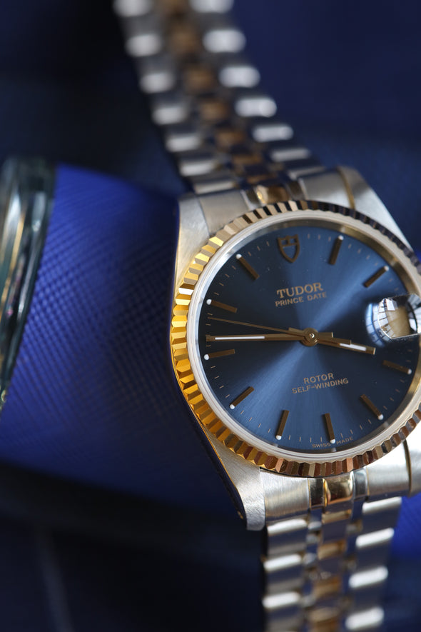 Tudor Prince Date Sunburst Blue Dial Watch