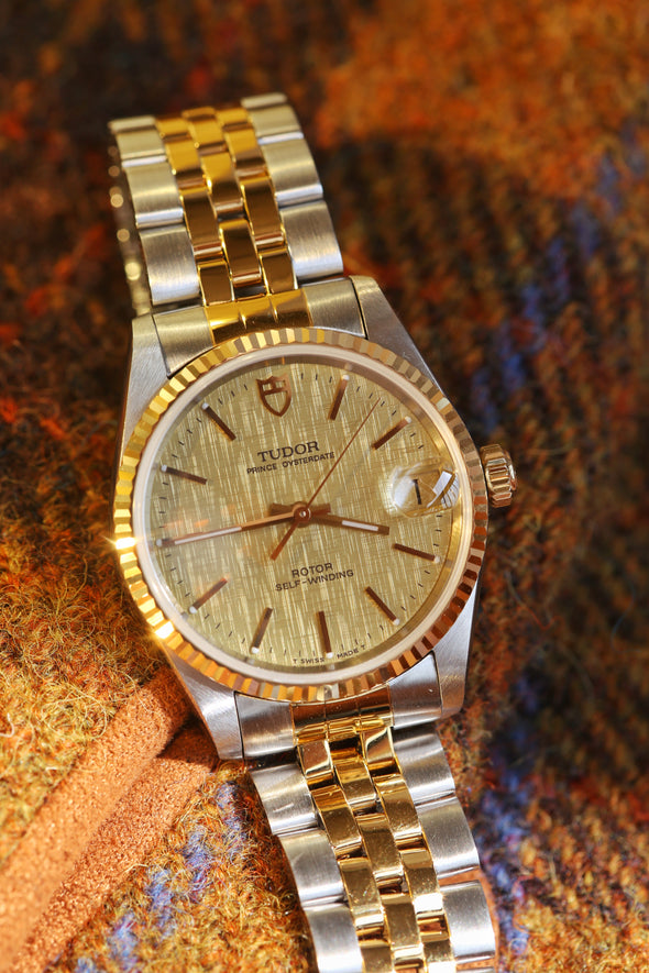 Tudor Prince Date Gold Linen Dial Watch