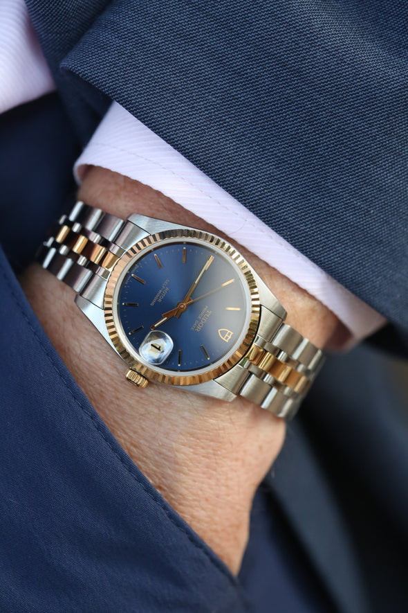 Tudor Prince Date Sunburst Blue Dial Watch