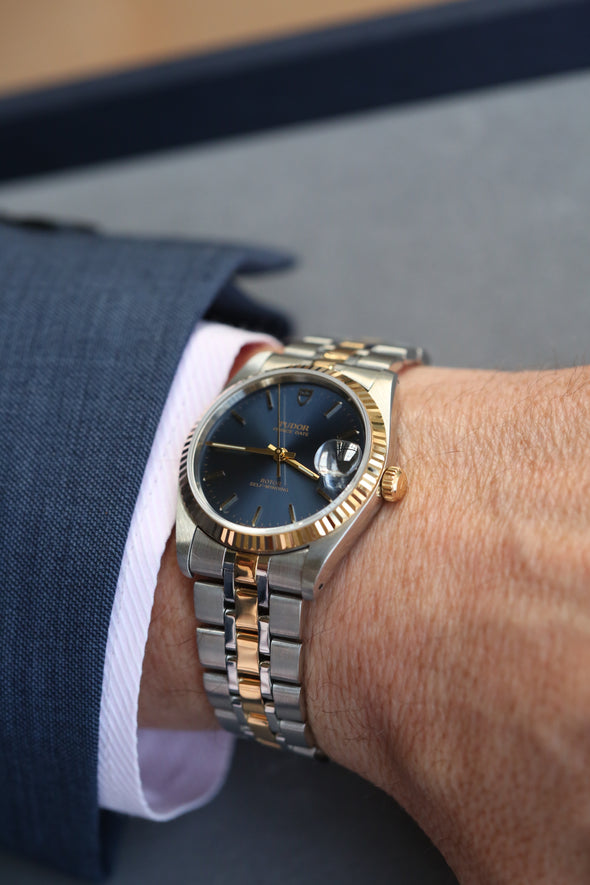 Tudor Prince Date Sunburst Blue Dial Watch