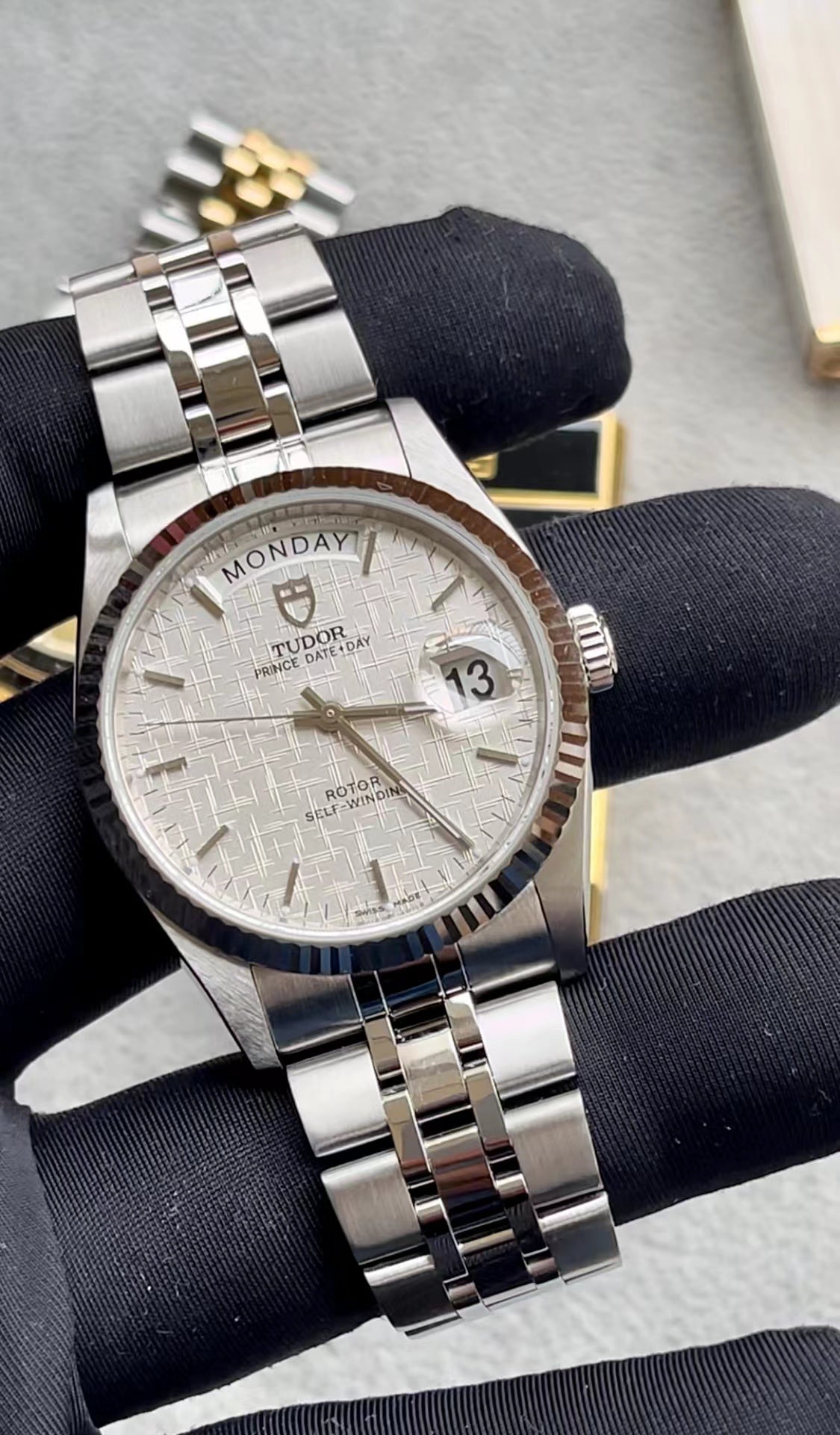 Tudor Prince Date-Day 76214 Automatic Linen dial watch 2018 full-set ...